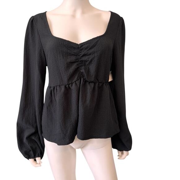 New SANCTUARY ANTHROPOLOGIE Women's Black V-Neck Long Sleeve Lulu Top Size M - Picture 1 of 5